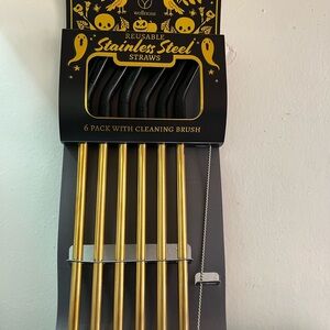 Gold Reusable Stainless Steel Straws with Cleaning Brush